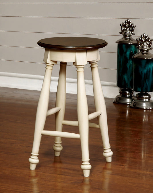 Off-White 2pc Stools Transitional Style Solid wood Cherry Wooden Seat Turned Legs Stool Dining Room