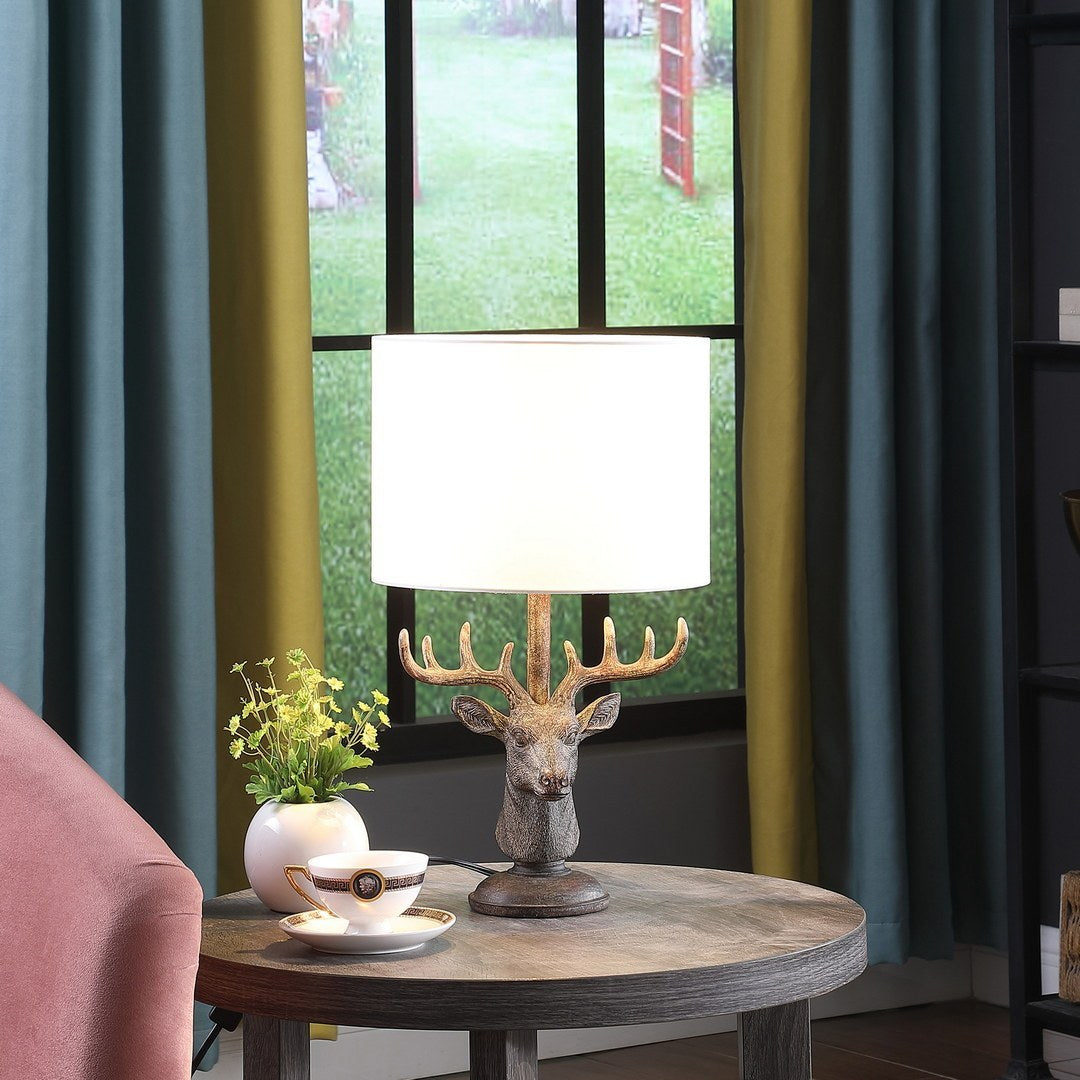 18" In Stag Elk Deer Bust Rustic Gray Polyresin Table Lamp