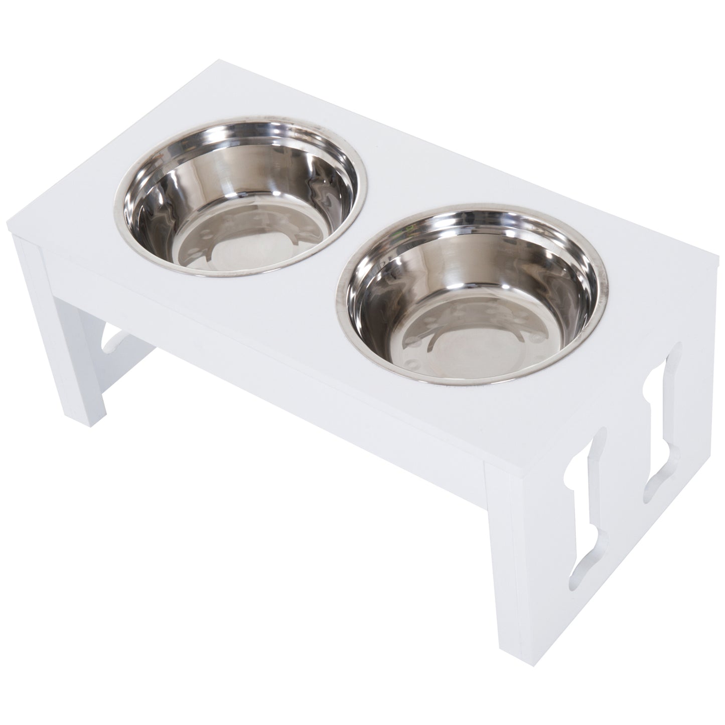 PawHut 23" Modern Decorative Dog Bone Wooden Heavy Duty Pet Food Bowl Elevated Feeding Station - White