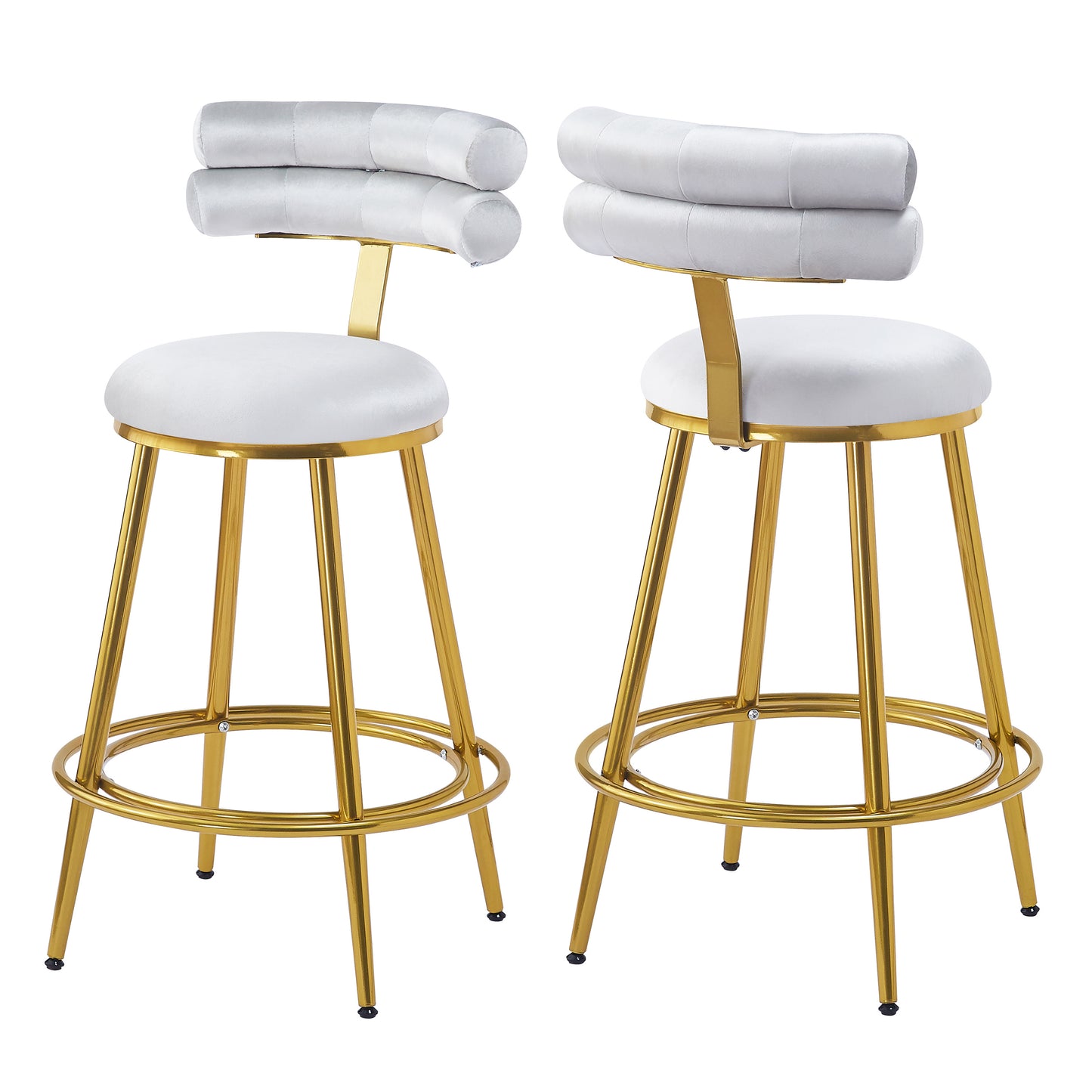 27.65'' Modern Counter Stools Set of 2,Light gray velvet Counter Stools with iron Frame,Soft back and cushion,Footrest,suitable for Kitchen/Bedroom/Dining Room