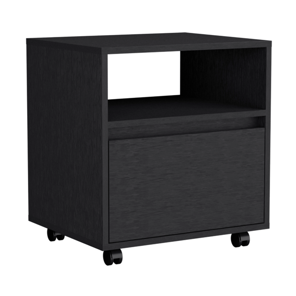 Austin Nightstand , End Table, Side Table Casters, Single Drawer-Black