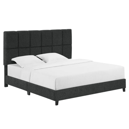 King Size Grey Squares Upholstered Platform Bed