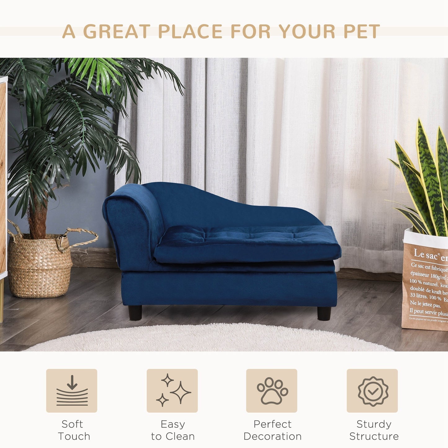 PawHut Luxury Fancy Dog Bed for Small Dogs with Hidden Storage, Small Dog Couch with Soft 3" Foam, Dog Sofa Bed, Cushy Dog Bed, Modern Pet Furniture for Puppies and Little Breeds, Blue