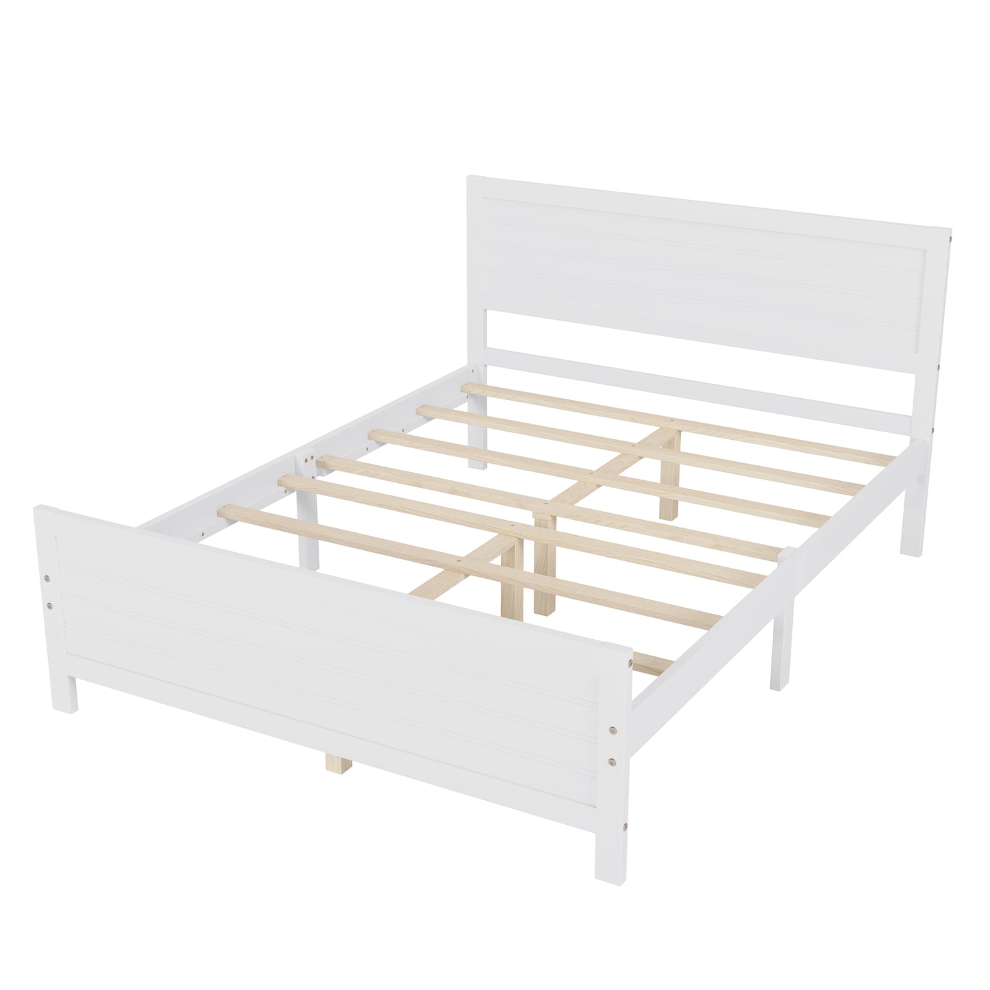 Wood Platform Bed Frame with Headboard, Mattress Foundation with Wood Slat Support, No Box Spring Needed, Queen Size, White