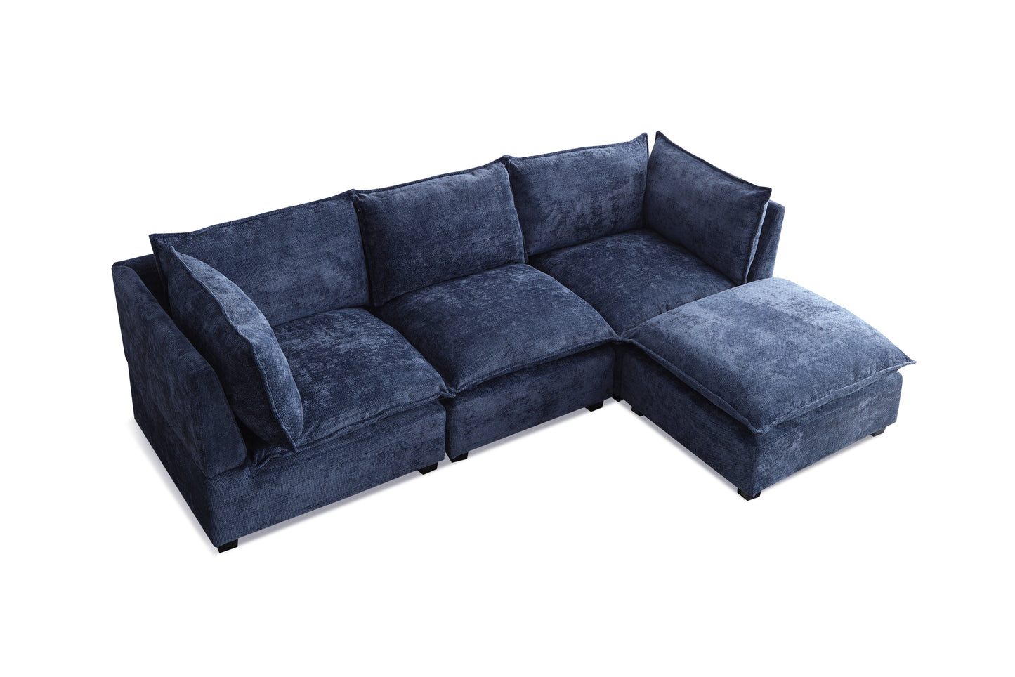 Modern Sectional Sofa,L-Shape Linen Fabric Corner Couch Set with Convertible Ottoman for Living Room, Apartment, Office,Blue,3 Colors