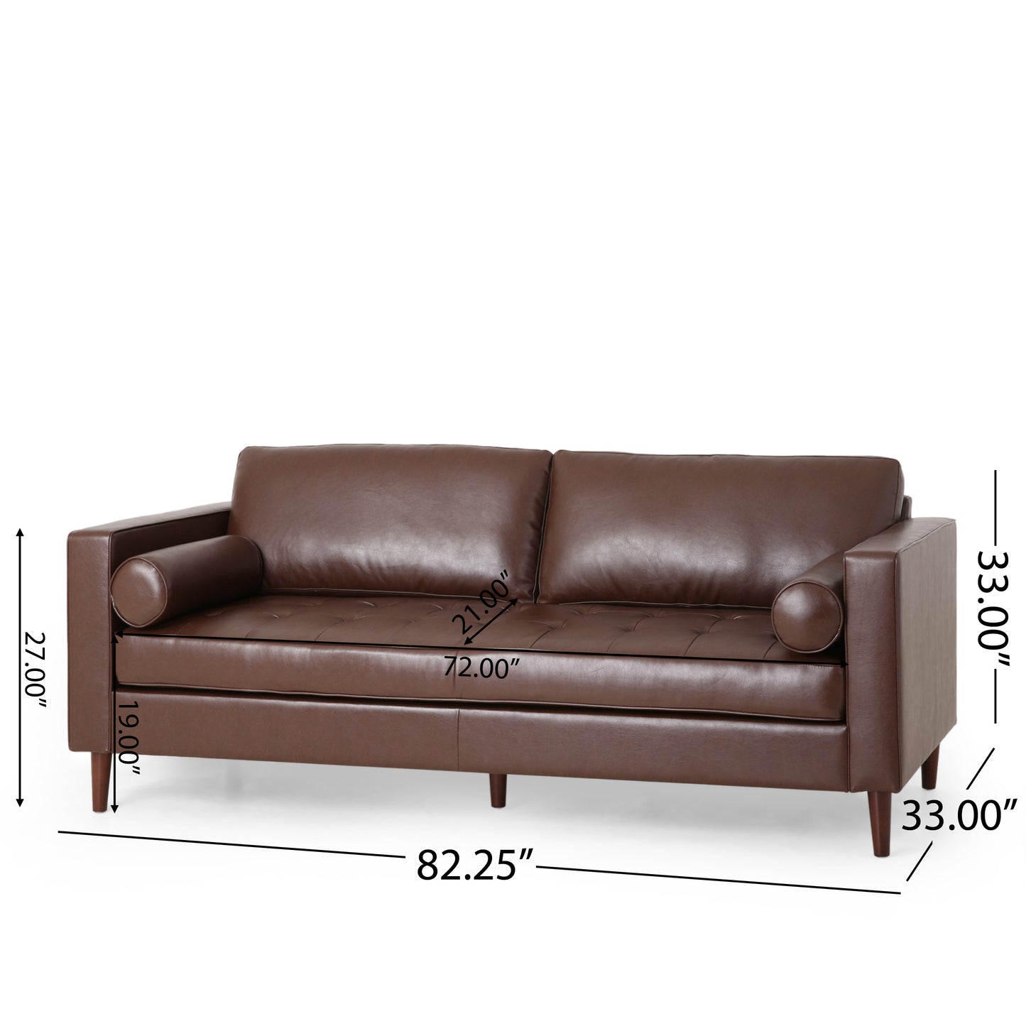 Mirod Comfy 3-seat Sofa with Wooden Legs, PU,  for Living Room and Study