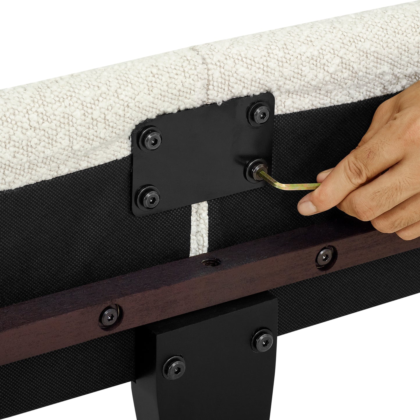 King Size White Boucle Upholstered Platform Bed