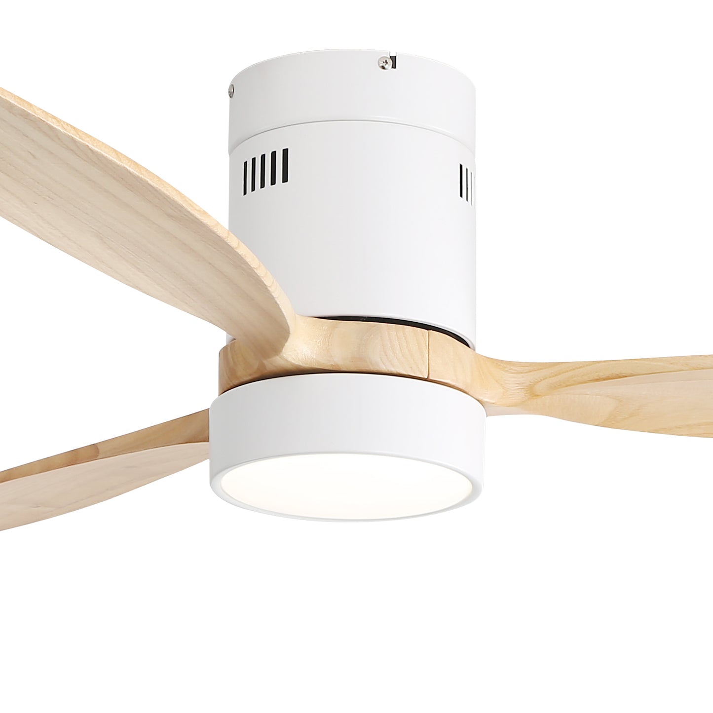 52 Inch Flush Mount Ceiling Fan DC 3 Solid Wood Fan Blade Noiseless Reversible Motor Remote Control With Light