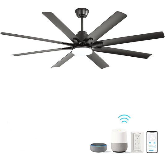 66 Inch Modern Ceiling Fan With Dimmable Led Light 8 ABS Blades Smart Remote Control Reversible DC Motor Black For Home Office