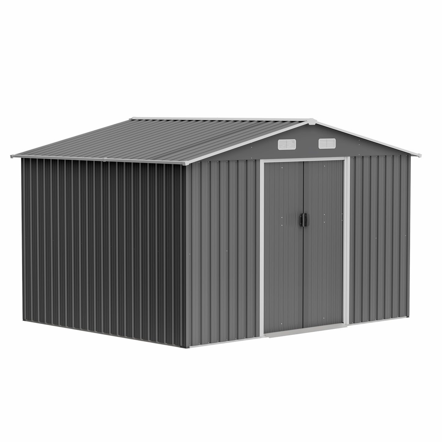 10X8 FT Outdoor Storage Shed,  Metal Foundation & Lockable Doors, Tool Shed for Garden, Patio, Backyard, Lawn, Grey