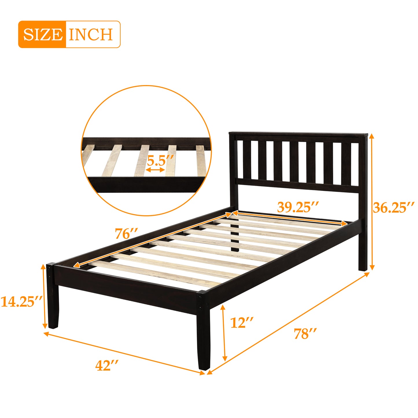 Wood Platform Bed with Headboard/Wood Slat Support,Twin (Espresso)