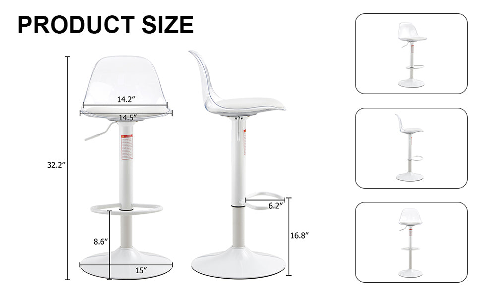 Modern minimalist bar chairs and bar stools. Can rotate 360 ° and adjust lifting. PET backrest and PU seats. Set of 2. Suitable for bars, restaurants, and front desk cashiers.