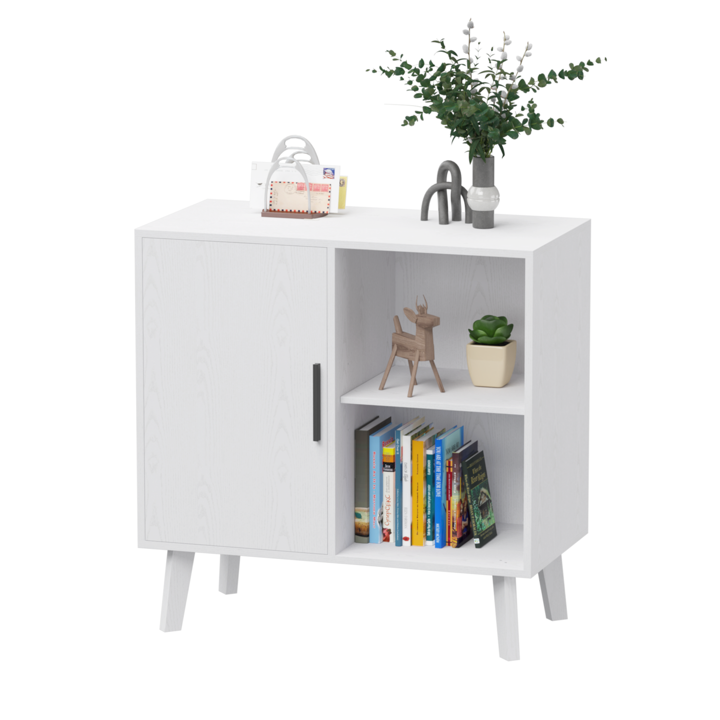 Sideboard Buffet Kitchen Storage Cabinet, Accent Cabinet with Solid Wood Feet for Decorated Doors, Dining Room, Hallway, Cupboard Console Table, Liquor / Accent Cabinet (White)