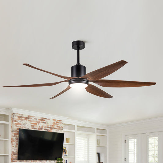 66" Vintage Ceiling Fan  Lighting with Brown Blades in Integrated LED