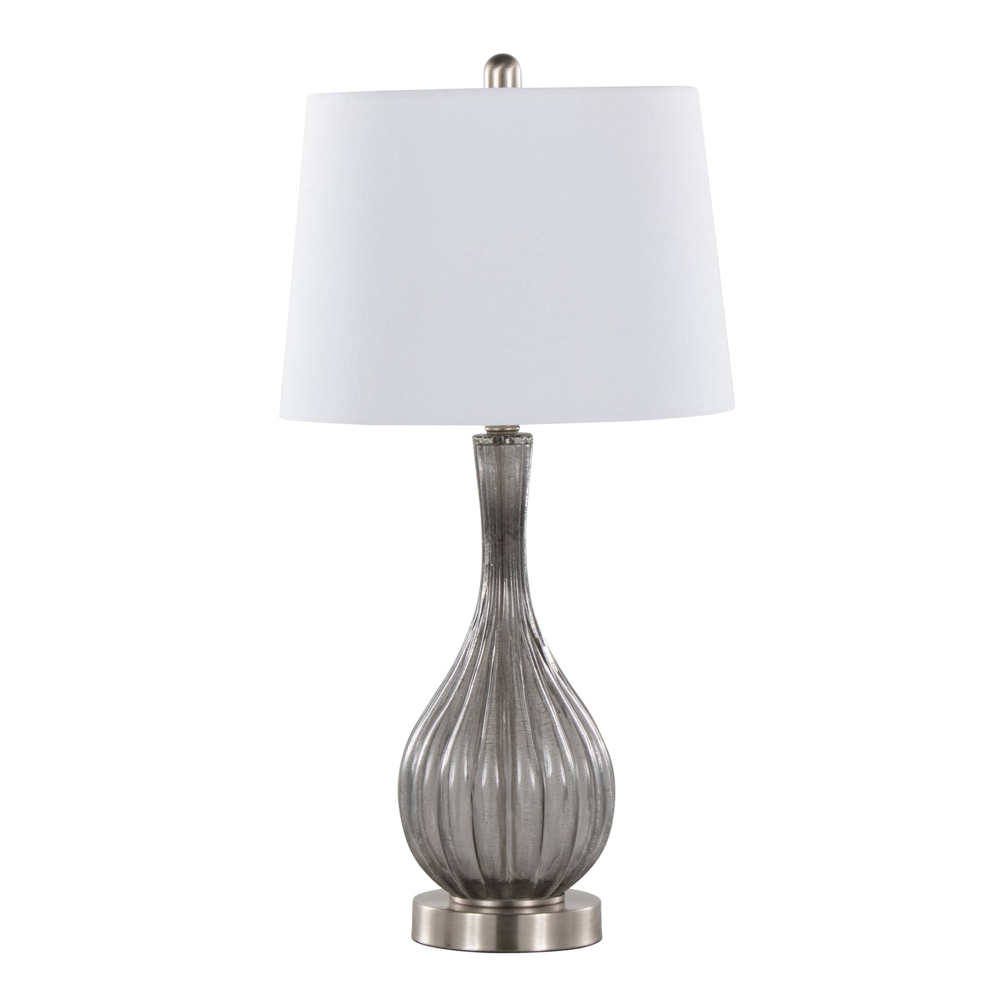 Jenny 27" Contemporary Glass Table Lamp in Clear Smokey Crackle Glass, Brushed Nickel and White Linen Shade from Grandview Gallery by LumiSource - Set of 2