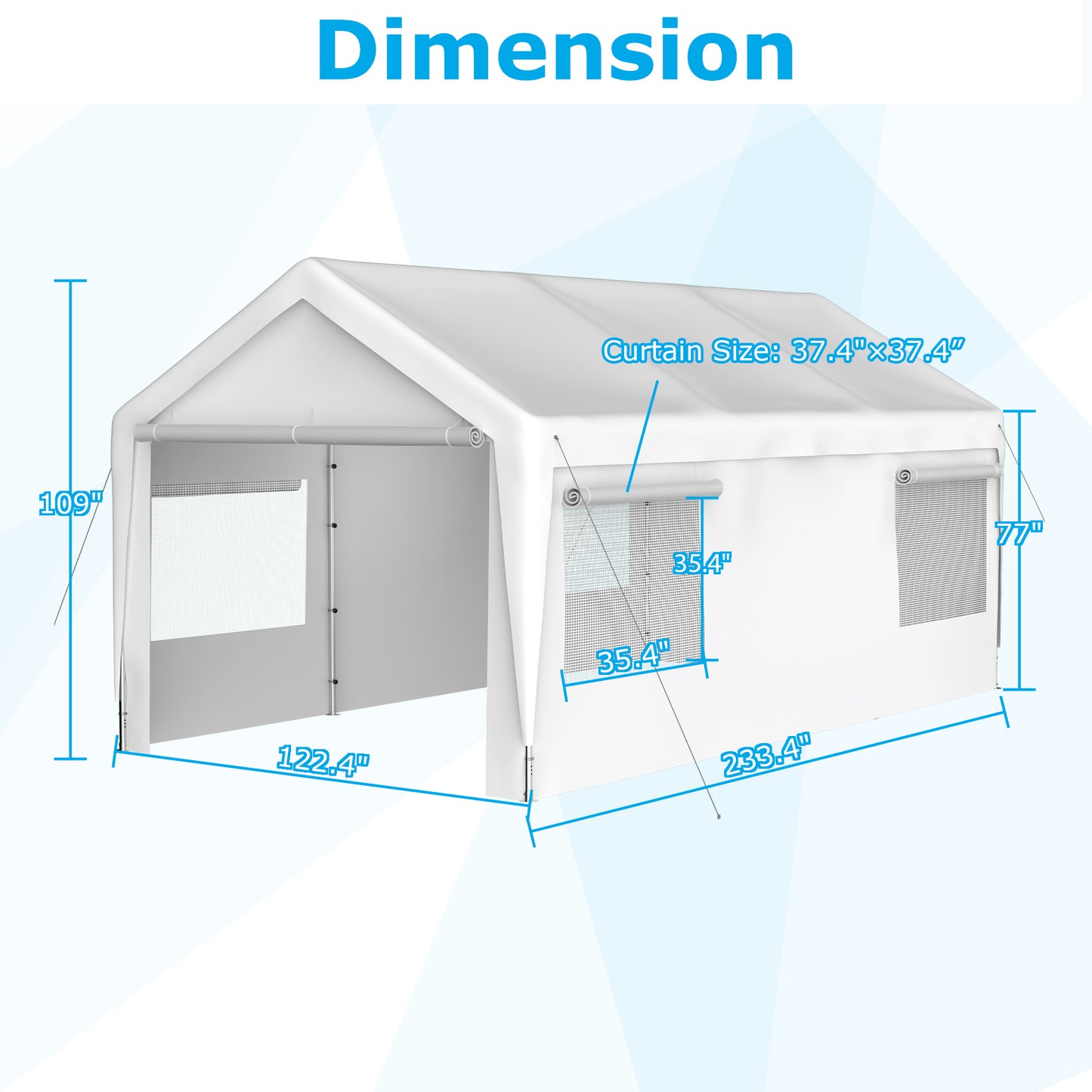 Carport Canopy 10x20 FT Heavy Duty Boat Car Canopy Garage with Removable Sidewalls and Roll-up Ventilated Windows