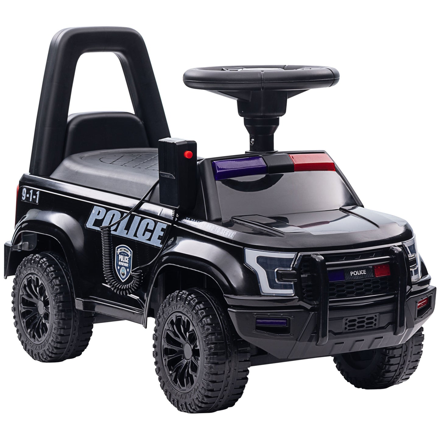 Aosom Kids Push Ride On Car with Working PA System and Horn, Police Truck Style  Foot-to-Floor Sliding Car for Boys and Girls with Under-Seat Storage, for 18 Months to 5 Years Old, Black