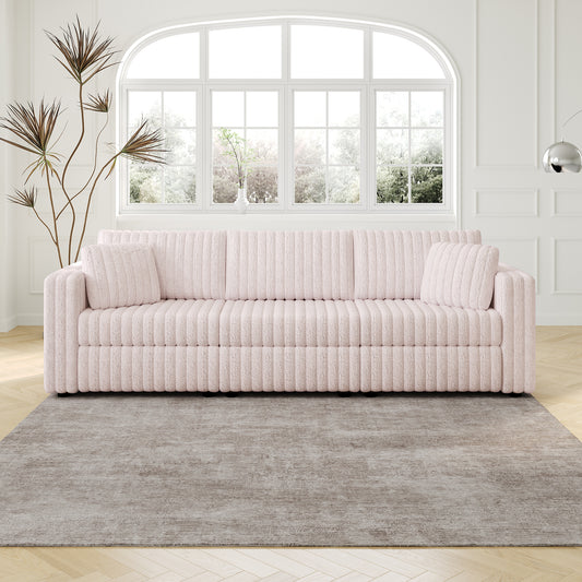 106.3" Soft  Modular 3-person Sofa - Highly Comfortable & Distinctive Design. Ideal for Bedroom & Living Room. Light Pink. Modern & Plush Furniture Choice.