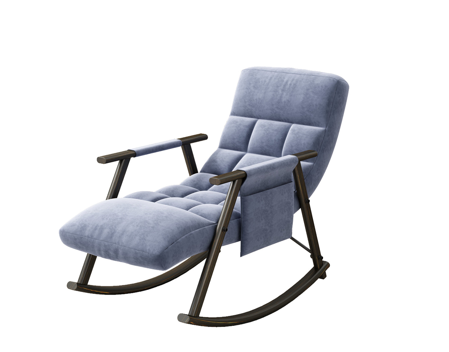 Casual folding rocking chair upholstered, lounge rocking chair adjustable high back and foot rest,side pockets placed in living room bedroom balcony