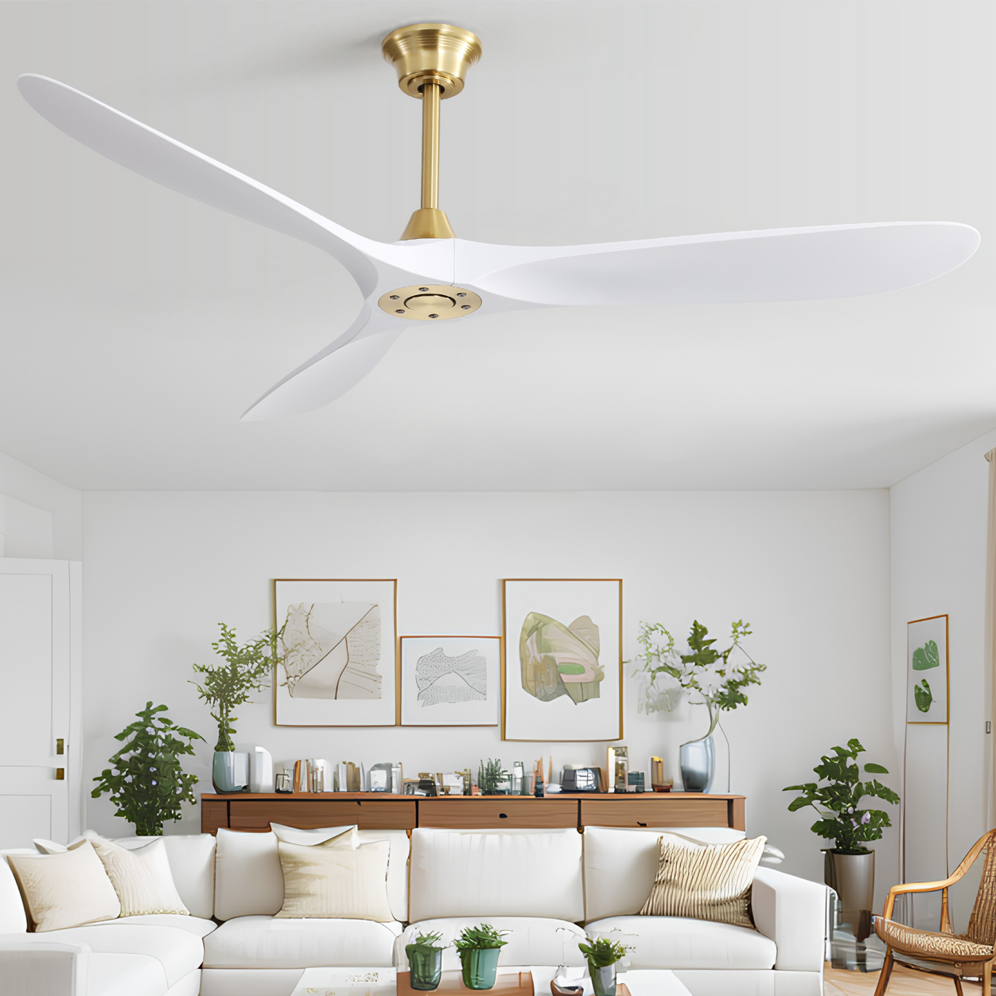 60 Inch Indoor Modern ABS Smart Ceiling Fan With 6 Speed Remote Control Reversible DC Motor For Bedroom