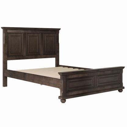 Traditional Town and Country Style Pinewood Vintage Queen Bed, Rich Brown