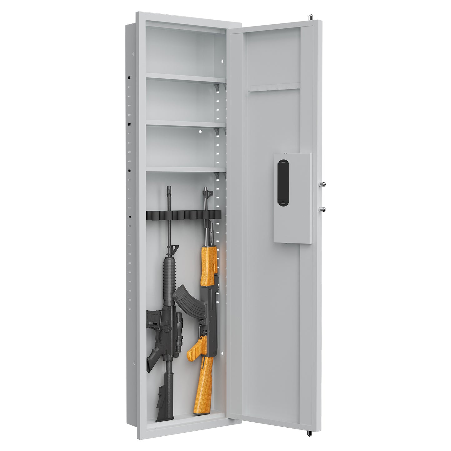 53" Passwod Touch Panel In-Wall Safe,Hidden Wall Gun Safe for Rifles with Adjustable Shelves,Assembled Storage Multifunctional Wall Safe for Firearm and Valuables (White-Digital)