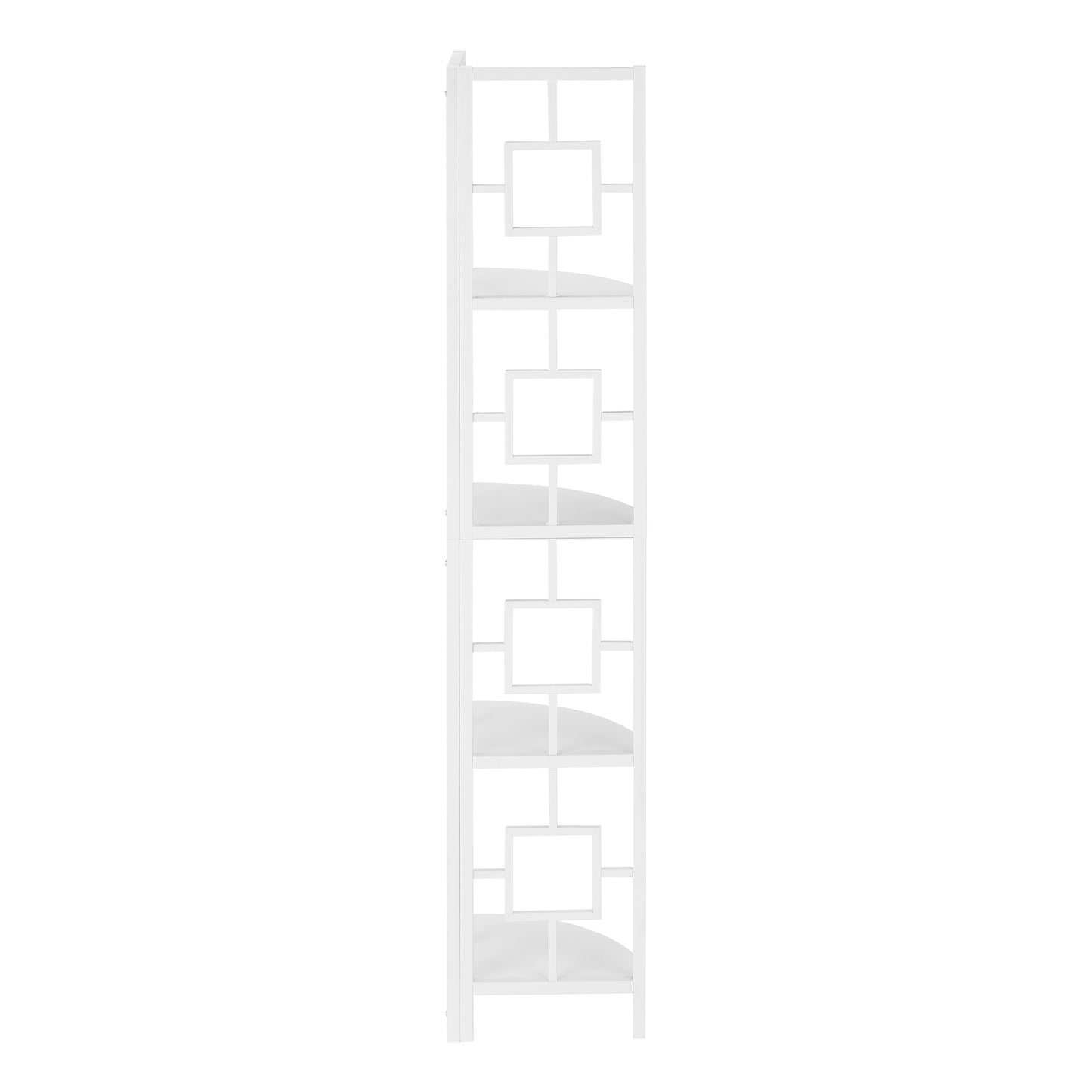 Bookshelf, Bookcase, Etagere, Corner, 4 Tier, 62"h, Office, Bedroom, White Laminate, White Metal, Contemporary, Modern