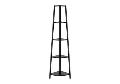 Bookshelf, Bookcase, Etagere, Corner, 4 Tier, 60"h, Office, Bedroom, Black Laminate, Black Metal, Contemporary, Modern