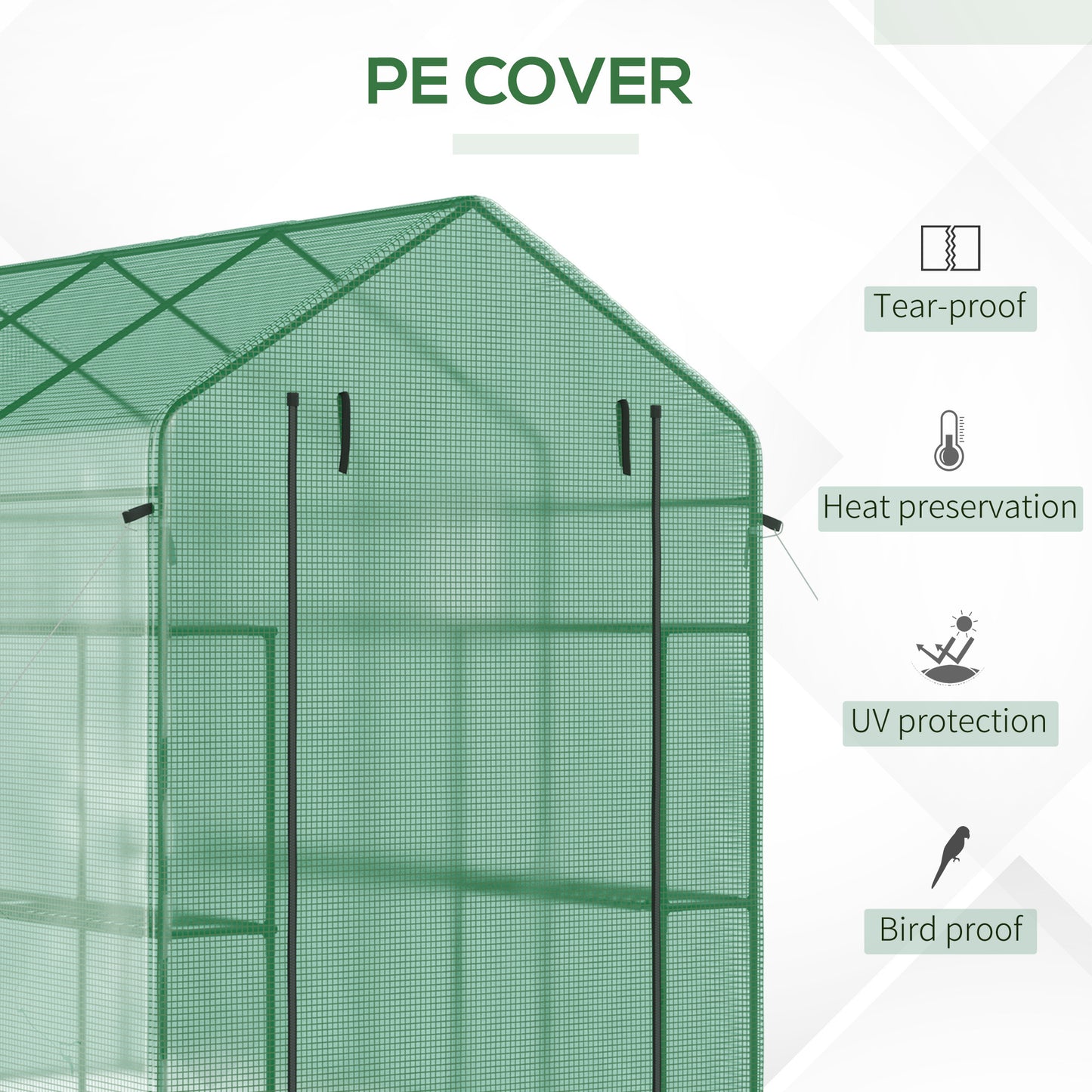 Outsunny 7' x 5' x 6' Walk-in Greenhouse with Mesh Door and Windows, 18 Shelf Hot House with Trellis, Plant Labels, UV protective for Growing Flowers, Herbs, Vegetables, Saplings, Green