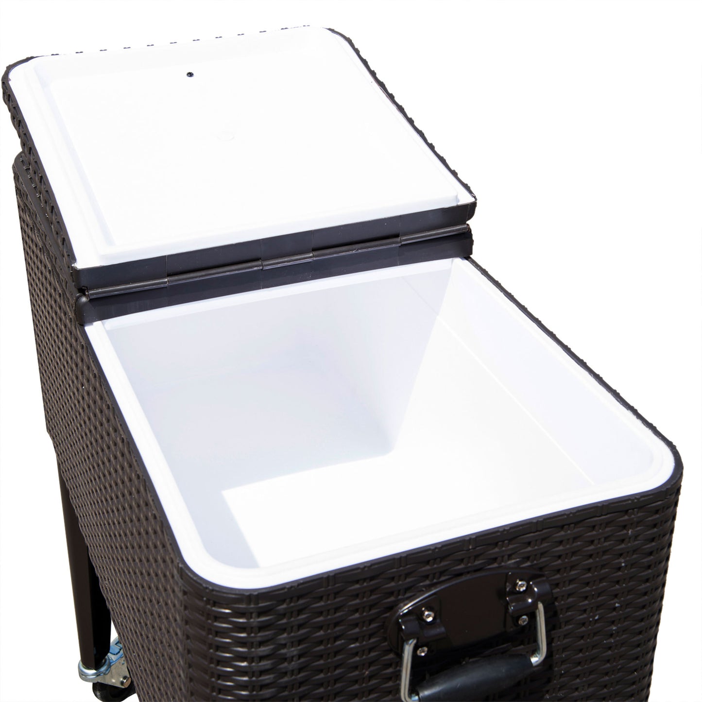 Outsunny 80 QT Rolling Cooling Bins Ice Chest on Wheels Outdoor Stand Up Drink Cooler Cart for Party, Brown