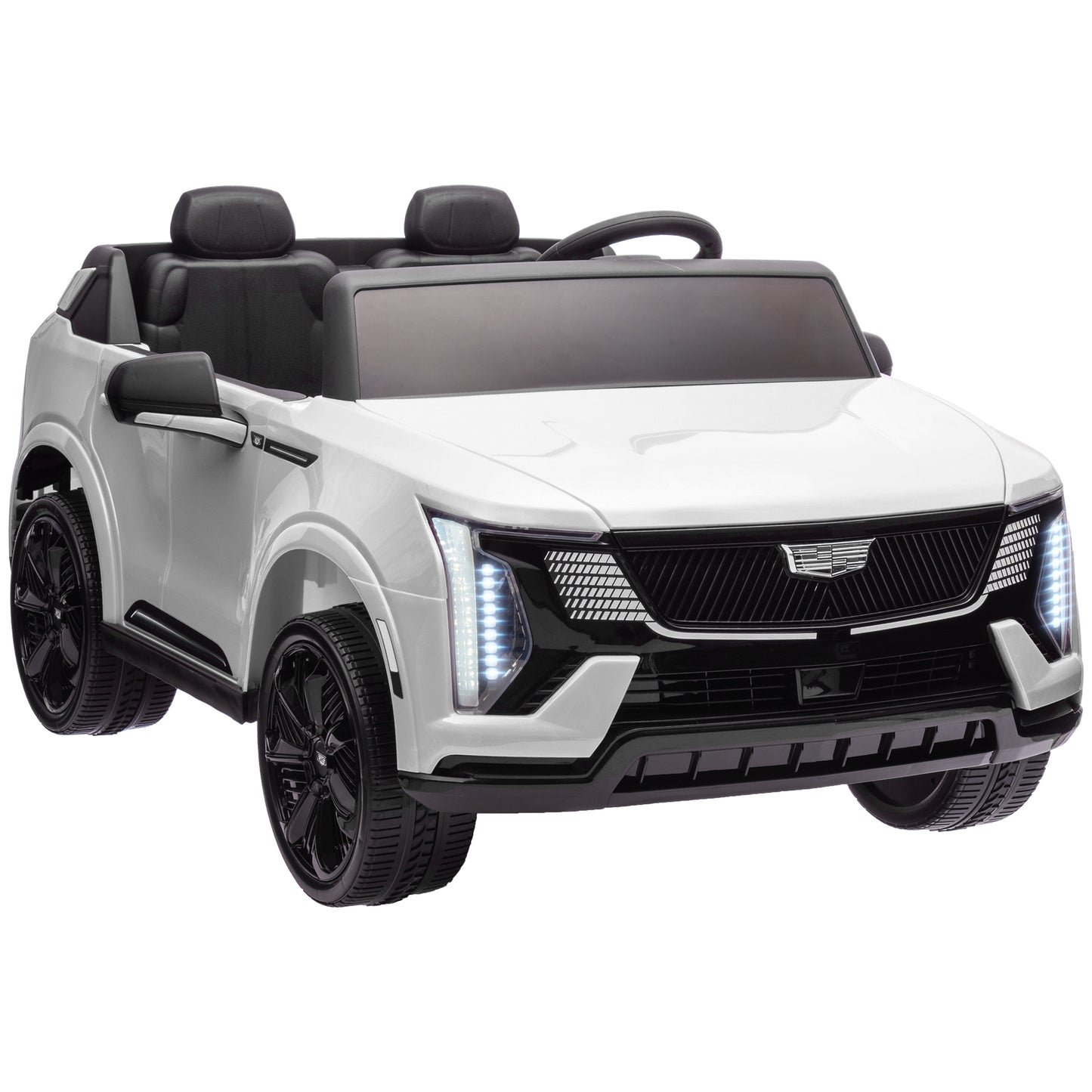 Qaba 2-Seater Ride on Truck, 12V 10AH Cadillac Escalade IQ 2025 Licensed Kids Electric Car with Remote Control, 4 Spring Suspension Wheels, LED Lights, Music Horn, White