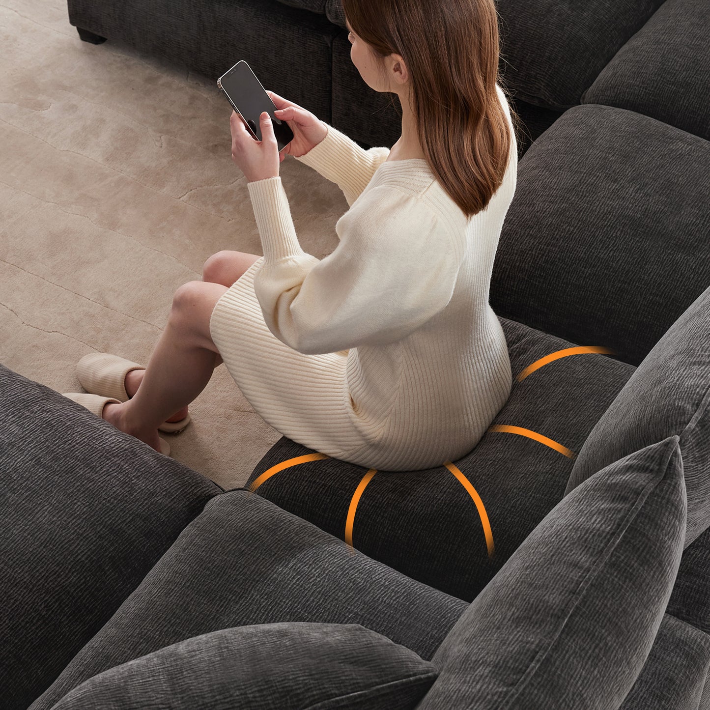 110*86" Modern U Shape Modular Sofa, 7 Seat Chenille Sectional Couch Set with 2 Pillows Included, Freely Combinable Indoor Funiture for Living Room, Apartment, Office, 2 Colors