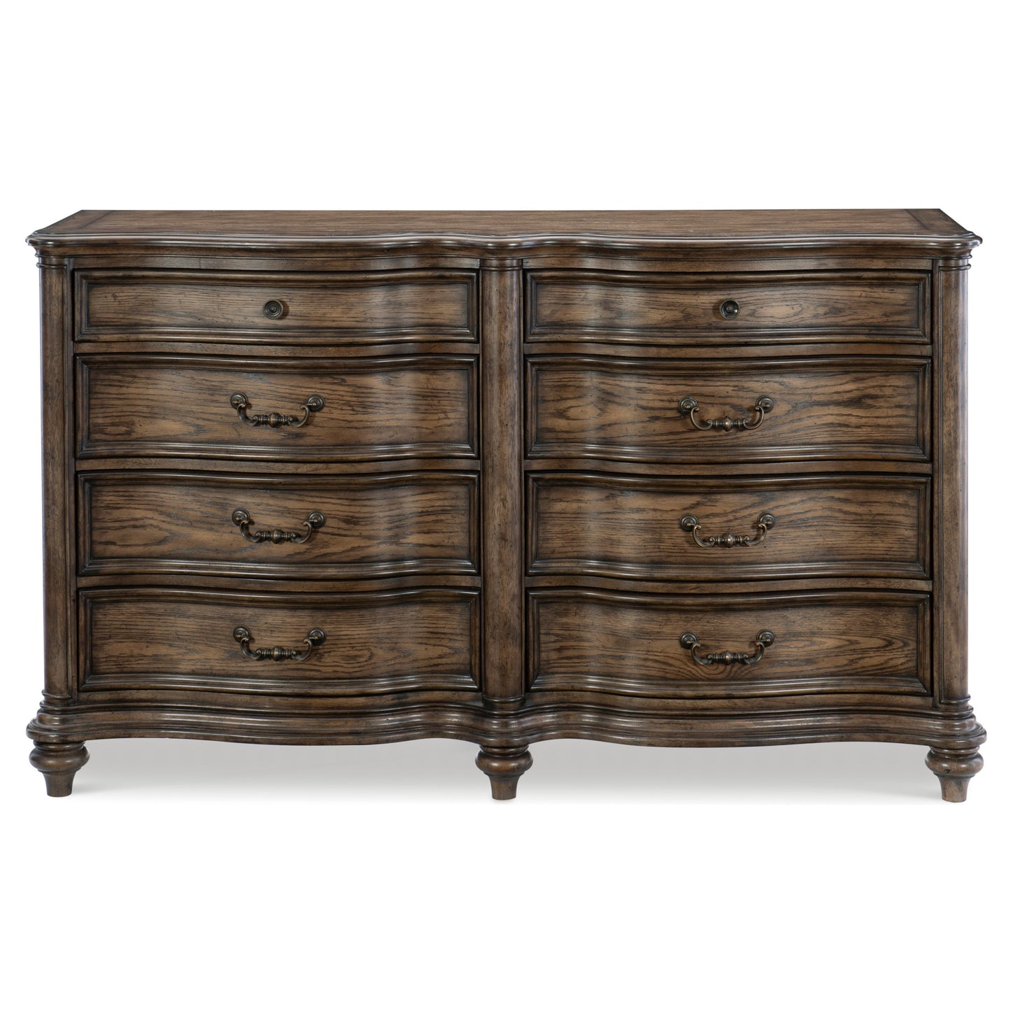 Traditional Dresser of 8 Drawers Classic Brown Oak Finish 1pc Wooden Formal Bedroom Furniture Decorative Drawer Pulls