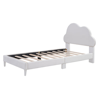 Twin Size Upholstered Cloud-Shape Bed ,Velvet Platform Bed with Headboard,No Box-spring Needed,Beige