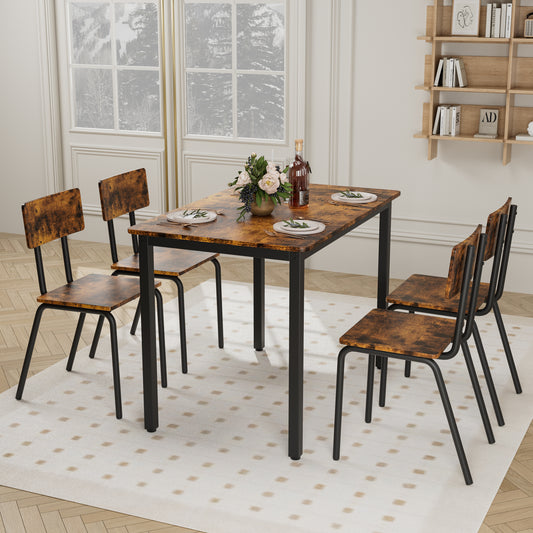 5-Piece Dining Table Set with 4 Chairs, 43' Kitchen Table & Chairs Set for 4, Dining Room Table with Metal Frame & MDF Board, Perfect for Small Space, Easy Clean