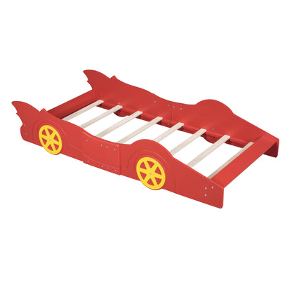 Twin Size Race Car-Shaped Platform Bed with Wheels,Red