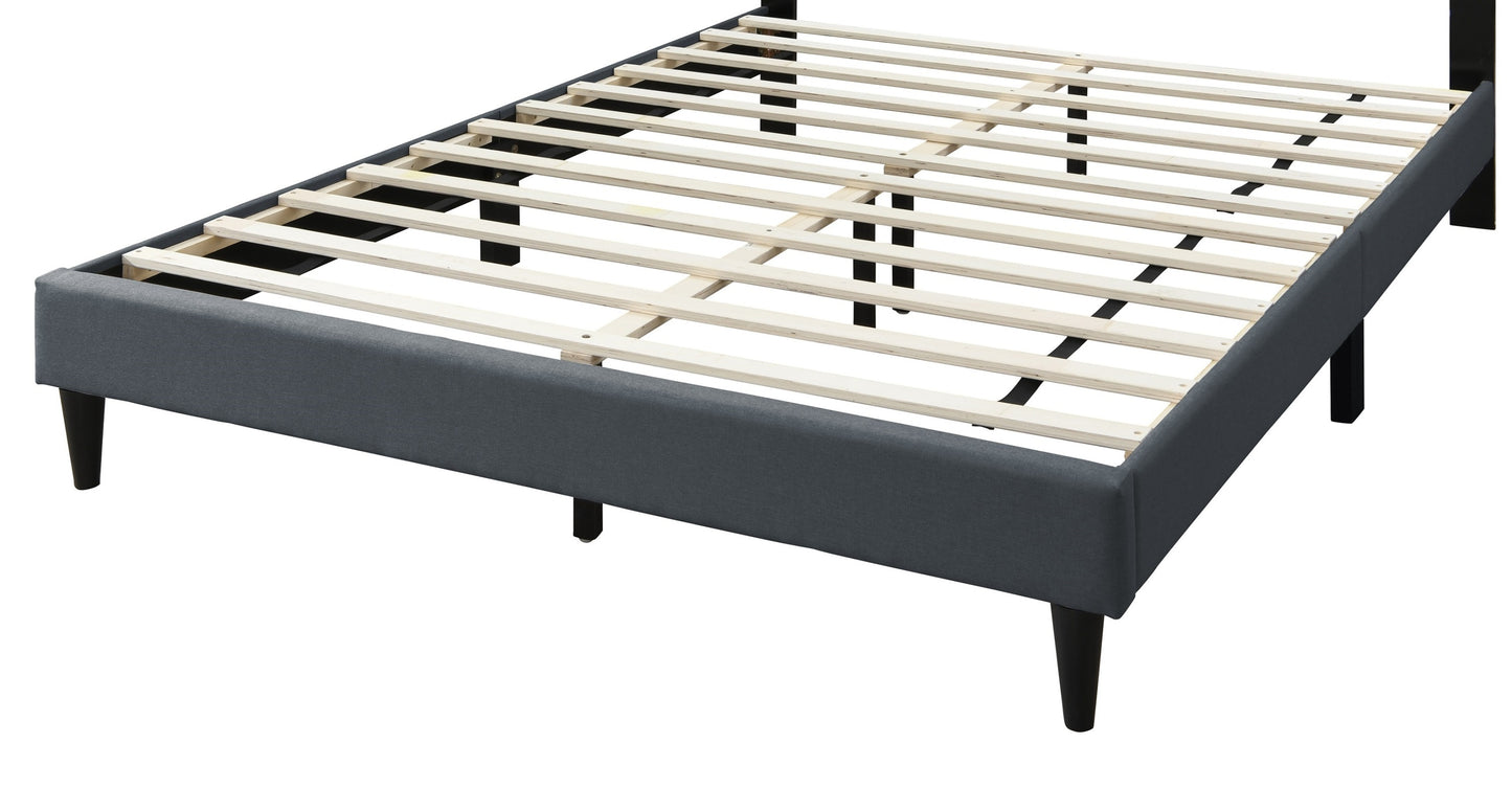 Modern Vintage Look 1pc Queen Size Bed Charcoal Burlap Fabric Nailhead Trim Accents Headboard Bedframe