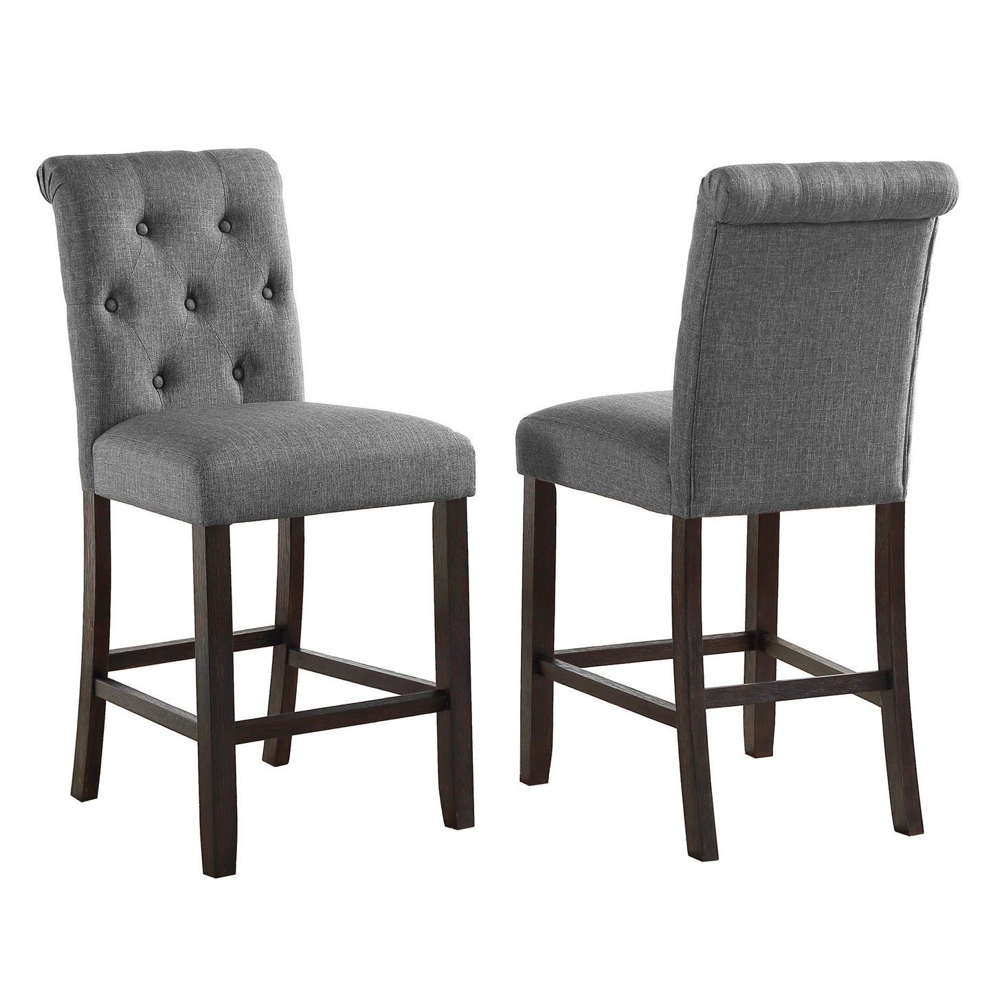 Leviton Solid Wood Tufted Asons Counter Height Stool, Set of 2, Grey