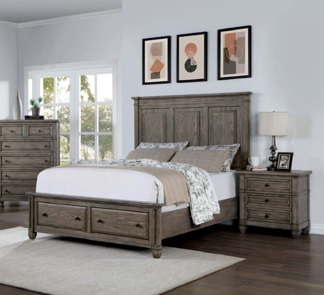 Wire-brushed Finish 1pc Nightstand Warm Gray Color Solid Wood 3-Drawers Bedside Table Transitional Bedroom Furniture