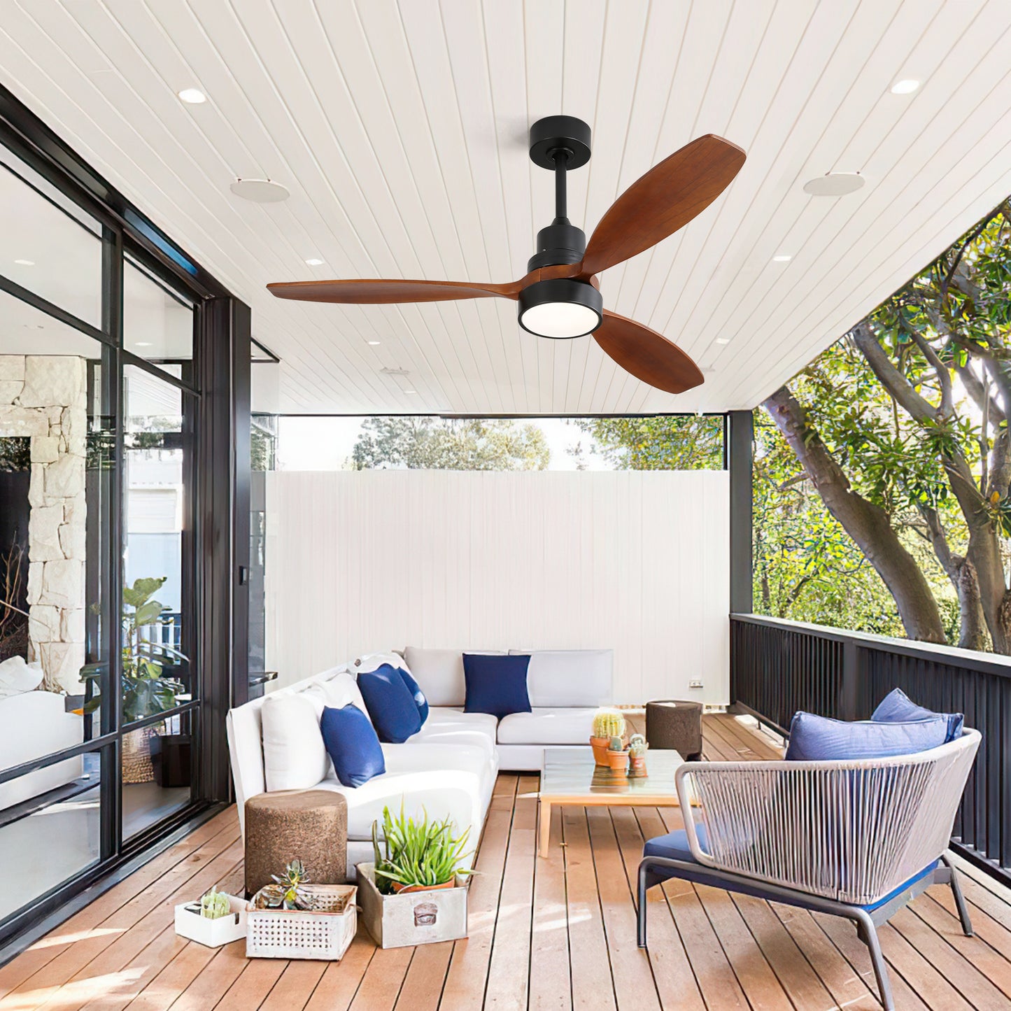 52 Inch Integrated LED Indoor Low Profile Ceiling Fan with Light and Remote Control for Patio Living Room