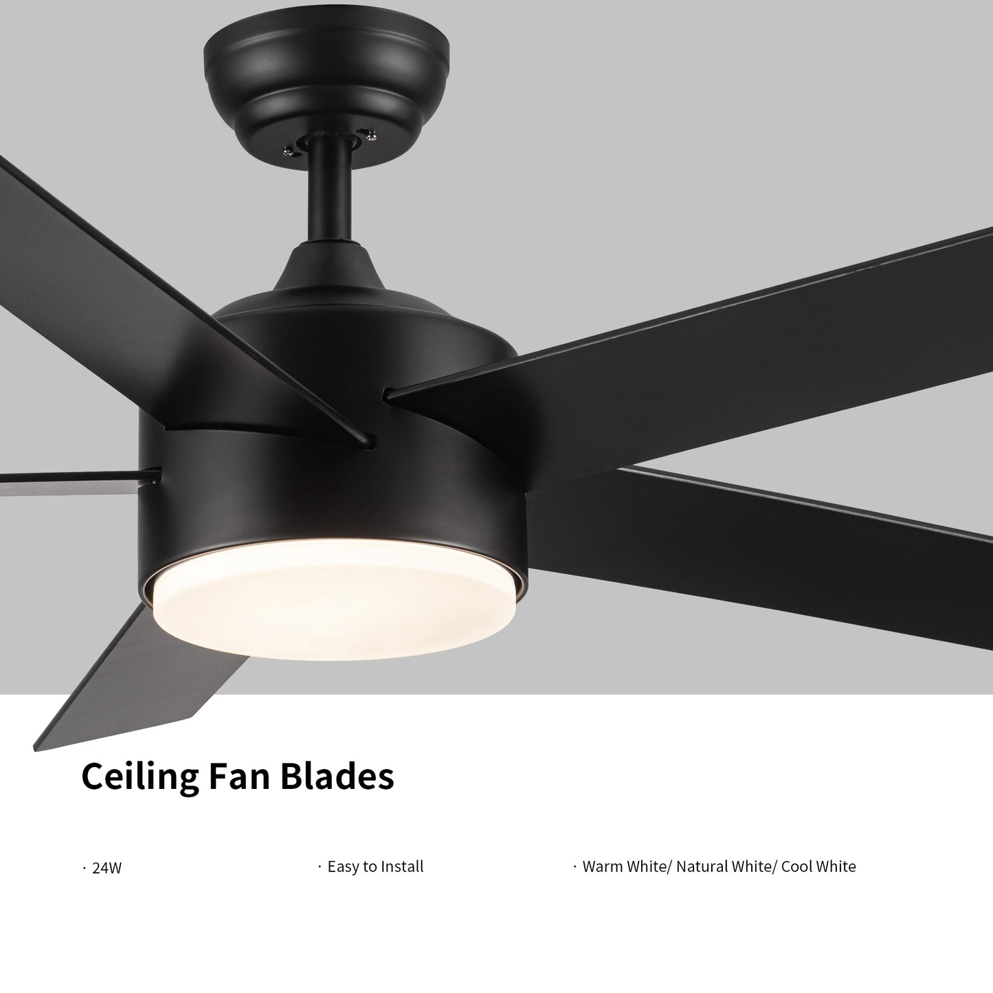 52 inch indoor 5 plywood black ceiling fan with light