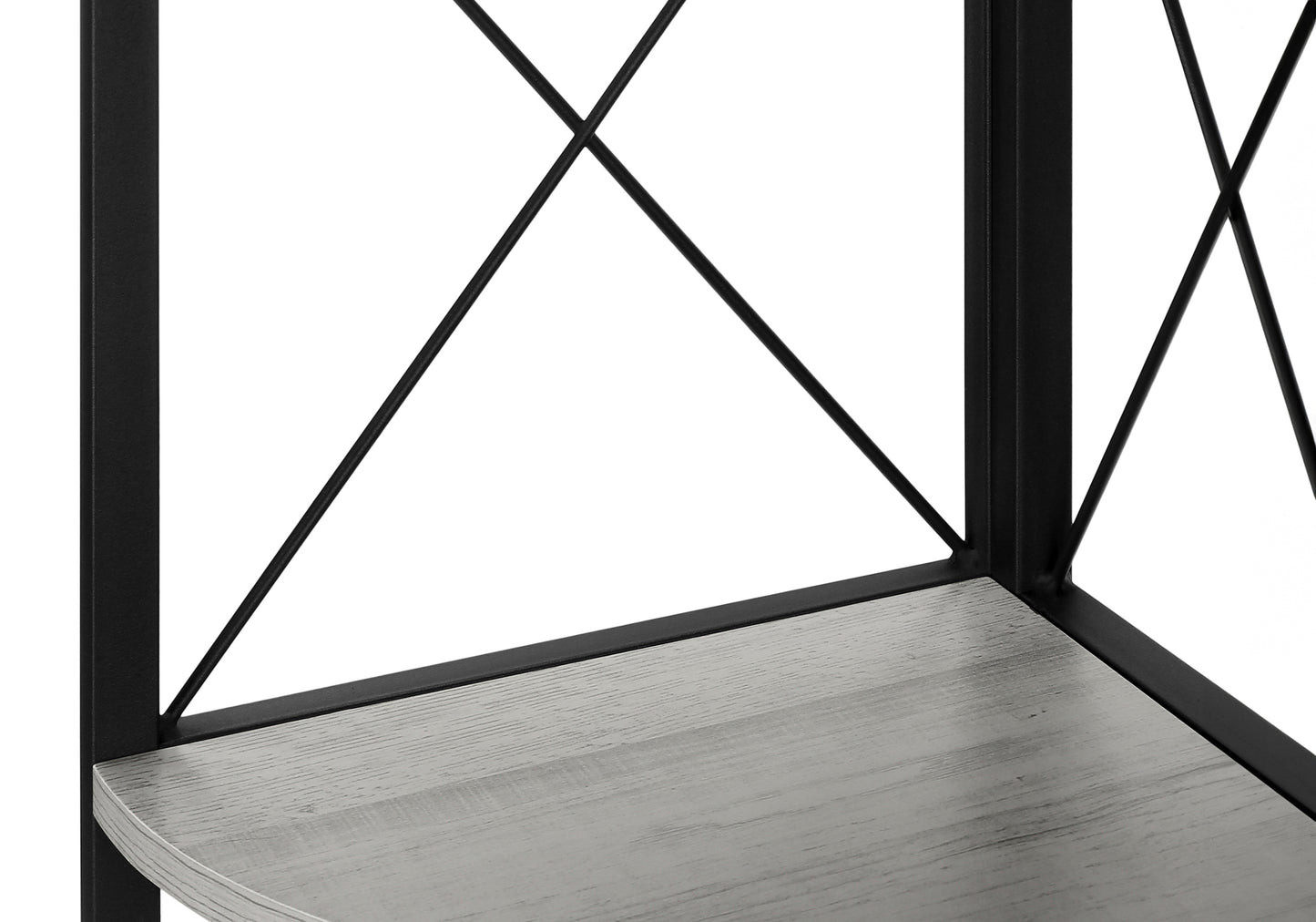 Bookshelf, Bookcase, Etagere, Corner, 4 Tier, 60"h, Office, Bedroom, Grey Laminate, Black Metal, Contemporary, Modern