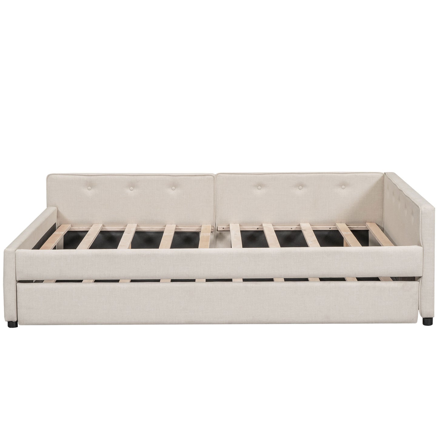Full Size Upholstered Platform Bed with USB and Twin Size Trundle, Beige