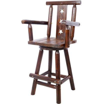 Rustic Bar Stool - Fir Wood Construction, Chair withDecorative Star Backrest, Footrest,Wide Armrest, Rustic Kitchen Stool, Tall Bistro Chair for Dining Room, Restaurant, Pub, 4-Foot,brown color