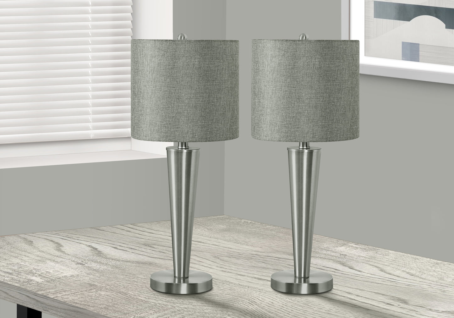 Lighting, Set Of 2, 24"h, Table Lamp, Usb Port Included, Nickel Metal, Grey Shade, Contemporary