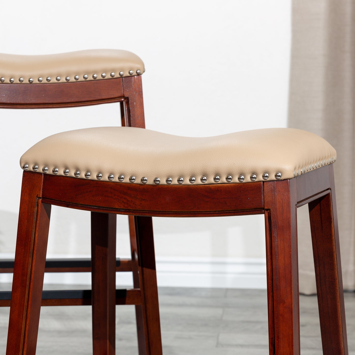 30" Bar Stool, Cherry Finish, Bone Leather Seat