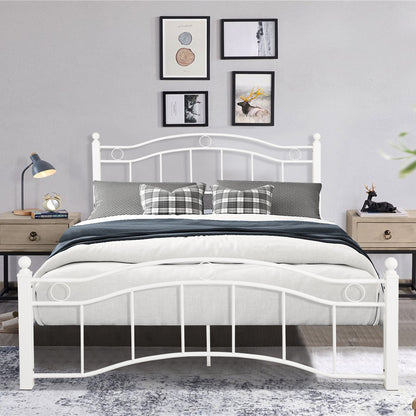 Queen Size Metal Bed Frame with Headboard and Footboard White