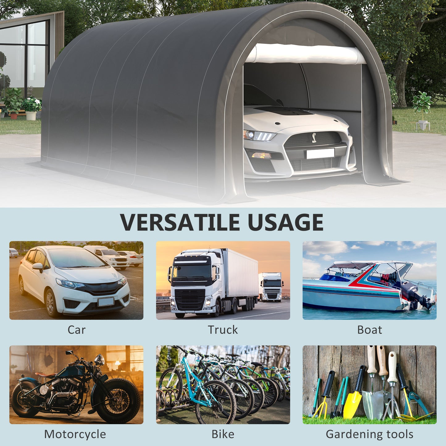 Outsunny 10' x 16' Carport, Heavy Duty Portable Garage Storage Tent with Large Zippered Door, Anti-UV PE Canopy Cover for Car, Truck, Boat, Motorcycle, Bike, Garden Tools, Outdoor Work, Gray