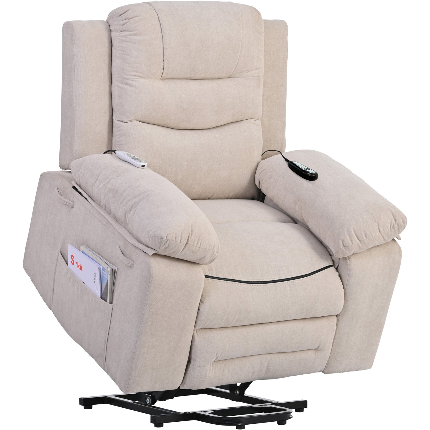 Massage Recliner,Power Lift Chair for Elderly with Adjustable Massage and Heating Function,Recliner Chair with Infinite Position and Side Pocket for Living Room ,Beige