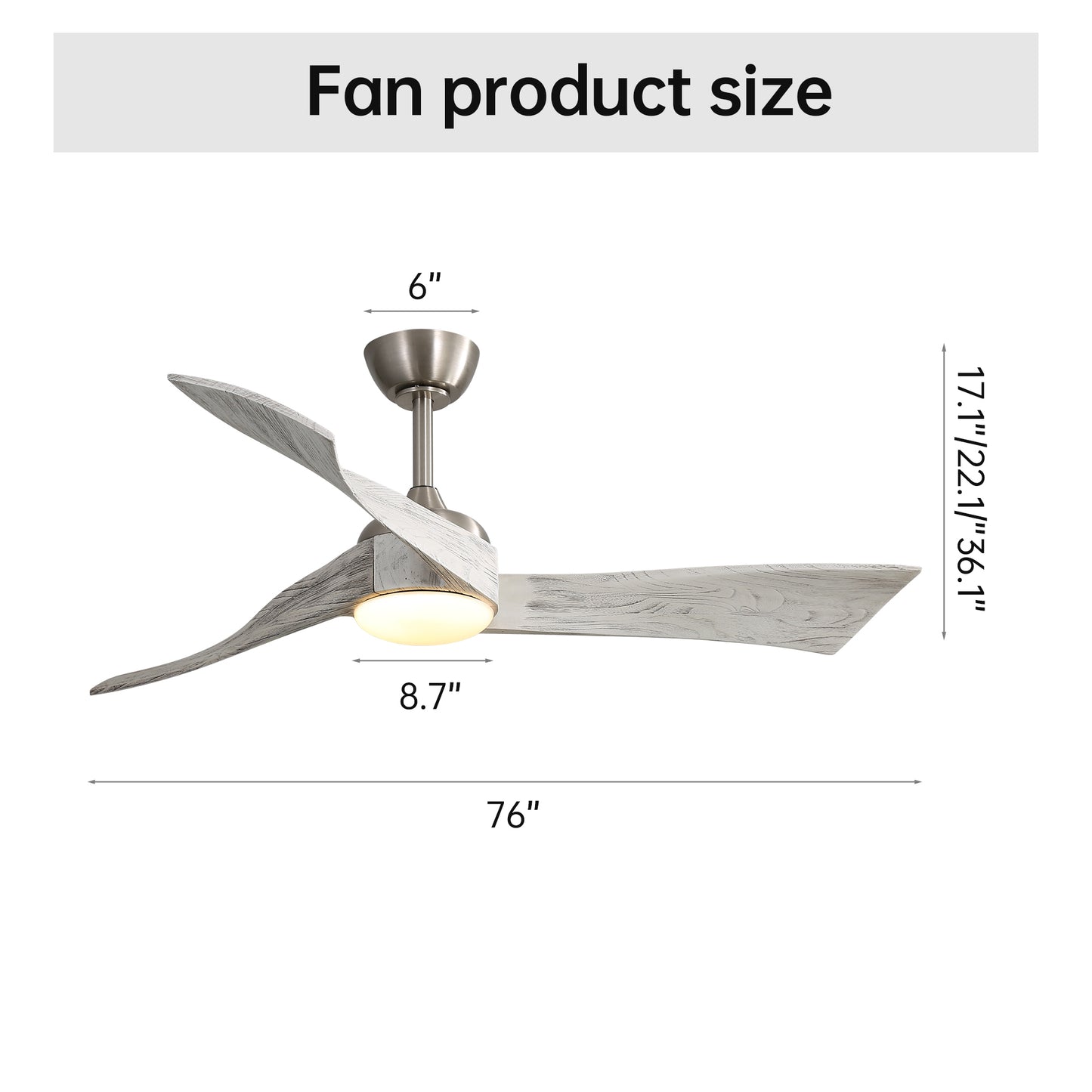 52 Inch Brushed Nickel Ceiling Fan Light With 6 Speed Remote Energy-saving DC Motor